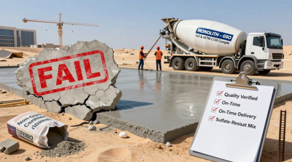 Contrast between failed and compliant cement use on a Middle East construction site