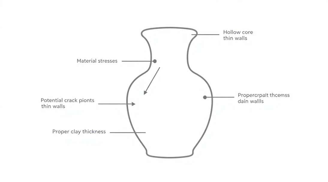 Figure 1: Internal stresses and critical wall thickness in porcelain vase construction.