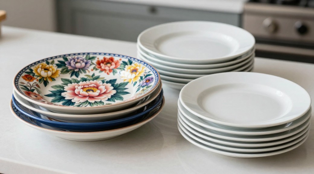 Peony ceramics (left) offer artisanal beauty compared to common, mass-produced alternatives (right).